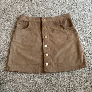 Express Camel Faux Suede Button A-Line Mini Skirt